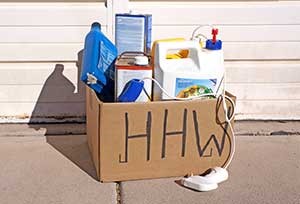 A box of Household Hazardous Waste items